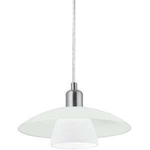 EGLO Hanglamp Brenda, hanglamp 1 lamp, hanglamp in mat nikkel staal en gesatineerd wit glas, fitting E14, Ø 29 cm