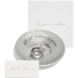 PureRejuva Tinnen cadeaus voor de 10e verjaardag - 10 cm, gegraveerd, trouwringstandaard van aluminium en geschenkdoos - voor hem en haar, gestructureerde stijl