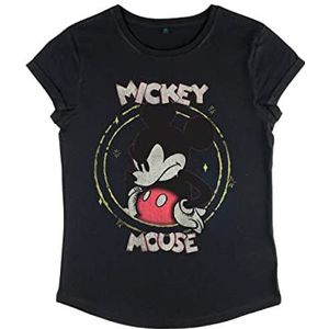 Disney Klassiek T-shirt met rolgeluiden voor dames, motief: Gritty Micky Mouse, zwart.