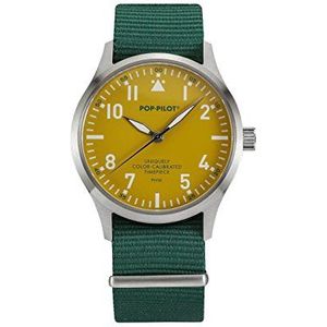 Pop-Pilot - P4260362631038 – uniseks horloge – kwarts – analoog – armband nylon groen, geel/groen, riem, Geel/Groen, riem