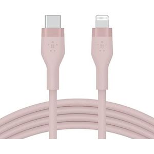 Belkin BoostCharge Flex siliconen USB type C/Lightning-kabel (2 m), MFi-gecertificeerd, 20 W, PD Power Delivery, snellaadkabel voor iPhone 14/14 Plus, 13, 12, Pro, Max, mini, SE, iPad en meer, roze