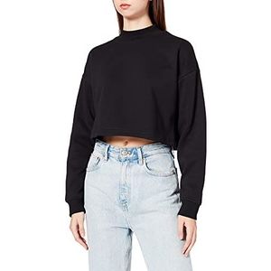 Urban Classics Cropped sweatshirt voor dames, opstaande kraag, ronde hals, korte mouwen, sweatshirt in verschillende kleuren, maten XS-5XL, zwart.