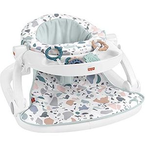 Fisher-Price Opvouwbare activiteitenstoel, draagbaar babyzitje met 2 speeltjes en afneembaar dienblad, kleur Terrazo, tot 11,3 kg, HBD68