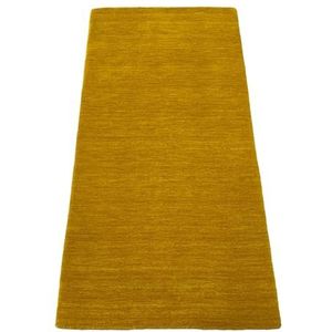 Gabbeh effen tapijt, goudkleurig, 100% wol, handgemaakt, 70 x 140 cm