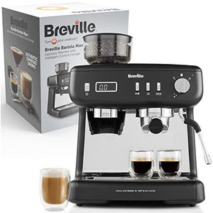 Breville Barista Max+ Espresso-, latte en cappuccino-machine, intelligent malen en doseren, nauwkeurige afzuigtimer, geïntegreerde melkopschuimer, Italiaanse pomp 15 bar, kleur: zwart [VCF152X]