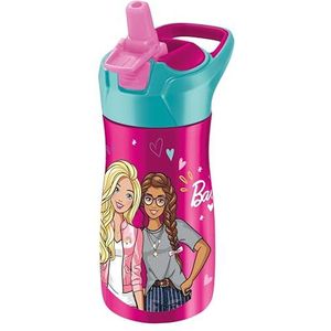 Maped Picnik Barbie-drinkfles van roestvrij staal, automatisch rietje, met vergrendelingsknop, draaggreep, officiële Barbie-licentie, 430 ml, roze