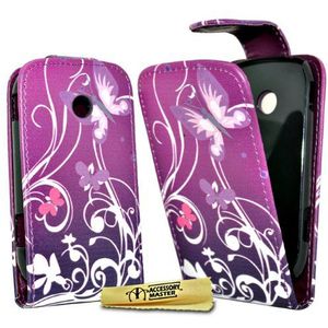 Accessory Master Beschermhoes van leer voor Samsung Galaxy Young S6010, bloemenmotief, violet