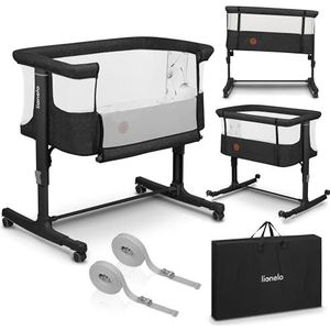 Lionelo Aurora 3-in-1 babybed tot 9 kg, cododo, wieg, hoogteverstelling en helling van de matras, 4 wielen met remmen, ergonomische matras, zak (donkergrijs)