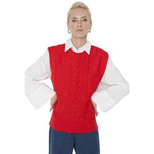 TRENDYOL Pull à col rond pour femme Coupe droite, rouge, S