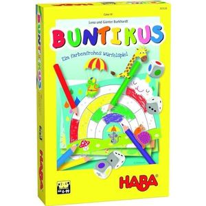 HABA 305538 Bunticus, spel vanaf 4 jaar voor 2-4 spelers, speelduur 10 minuten, dobbelspel en schilderspel in één, cadeau-idee om mee te nemen, spelen en te schilderen