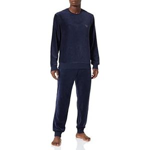 Emporio Armani chenille pyjama set geribbeld pullover + broek, heren, marineblauw, gestreept, S, marineblauw gestreept