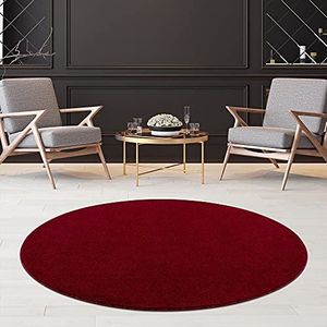 Fashion4Home Woonkamer tapijt - Effen tapijt voor kinderkamer, slaapkamer, kantoor, hal en keuken - Laagpolig rood - Afmetingen: 160 cm rond