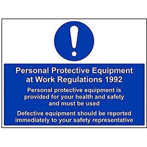VSafety verkeersbord ""Personal Protective Equipment Is Provided For Health and Safety"", liggend formaat, 600 mm x 450 mm, 1 mm hard plastic, 1 mm