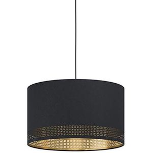 EGLO Hanglamp Esteperra, 1-lichts hanglamp vintage, retro, hanglamp van staal en textiel in zwart, goud, eettafellamp, woonkamerlamp hangend met E27-fitting, Ø 38 cm