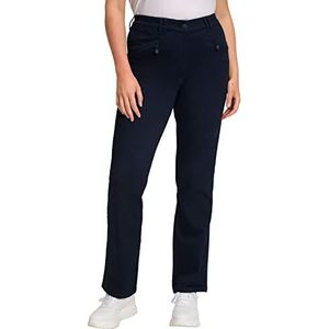 Ulla Popken Dames grote maten stretch broek Basic Mony, echte kleurstof, licht toelopende pijpen 802969, Navy Blauw