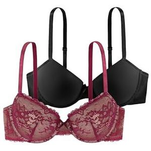 DORINA Chloe-2pp Dagelijkse beha voor dames (2 stuks), Bordeauxrood/zwart