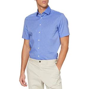 Seidensticker Business overhemd heren strijkvrij slim fit korte mouwen Kent kraag 100% katoen, blauw (middenblauw 14)