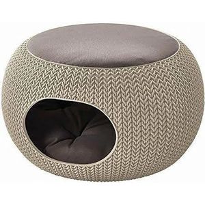 CURVER | Rond hok in gebreide look met kussen, zand, Pet Knit, 57 x 58 x 24 cm