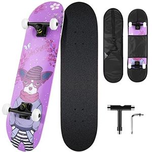 WeSkate Beginnersskateboard voor volwassenen, jongeren, kinderen, 79 x 20 cm, 8 lagen, esdoornhout met 52 mm, 85 A, wielen en lagers ABEC-11 T, gereedschap en rugzak, skateboard, concave trick,