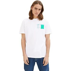 TOM TAILOR Denim T-shirt pour homme avec logo imprimé, Blanc 20000., S