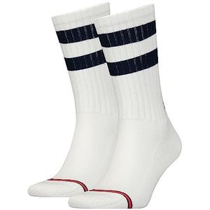 Tommy Hilfiger Tommy Jeans Sport Stripe sokken Crew Unisex, Wit/Navy Blauw