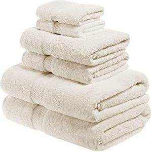 Superior Set van 6 effen Egyptische katoenen handdoeken 33 x 33 cm, handdoek 50,8 x 76,2 cm, badhanddoeken 76,2 x 139,7 cm, crème