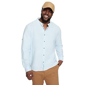 Trendyol Chemise tissée pour homme Coupe régulière Col mandarine Grande taille, bleu, 6XL grande taille