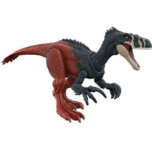 Jurassic World Dominion Rugnant Predators Megaraptor actiefiguur met aanvalsbeweging en geluid, cadeau met fysieke en digitale speelmogelijkheden