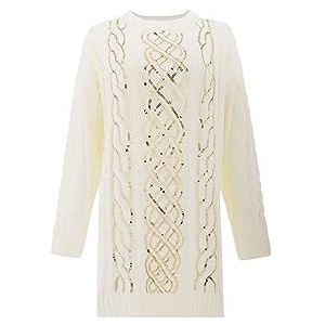 faina Pull élégant en tricot avec motif texturé pour femme - Blanc laine - Taille M/L, Blanc cassé, XL