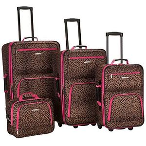 Rockland Jungle Zachte verticale kofferset, roze/luipaardpatroon, Jungle Softside kofferset