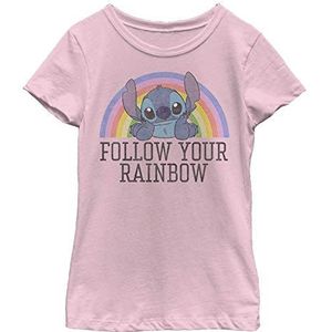 Disney Classics Lilo & Stitch - Stitch Rainbow Girls Crew Neck T-Shirt Light Pink 116, Light Pink, 116, Lichtroze.