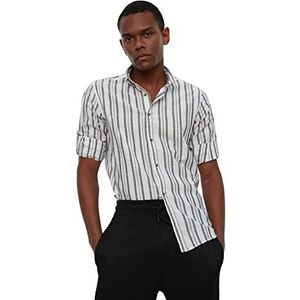 Trendyol Button Down kraag heren slim fit T-shirt spray streep T-shirt, grijs.