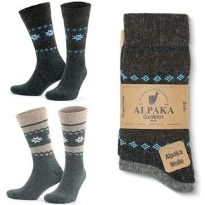 GoWith 2 paar alpacawol thermische sokken voor dames en heren, voor wandelen, werk, outdoor, model 3097, grijs/antraciet, 2 paar (model 3097)