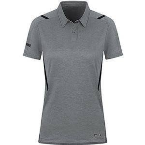 JAKO Poloshirt Challenge voor dames, steengrijs gemêleerd/zwart