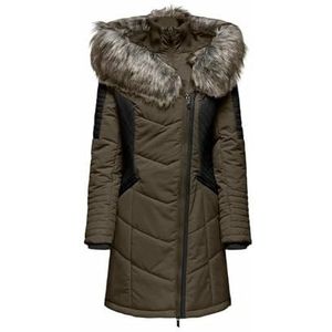 ONLY Onlnewlinette Fur Hood Coat Otw Onlnewlinette Damesjas met capuchon (1 stuk), Tarmac/detail: zwarte vacht