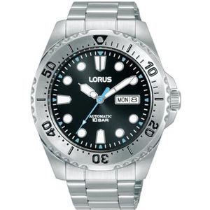 LORUS Automatisch analoog herenhorloge met roestvrijstalen armband, zilver/zwart, zilver/zwart, eenheidsmaat, klassiek, Zilver/zwart, Klassiek