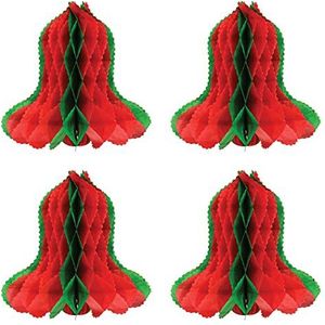A Beistle Creation S22312-RGAZ4 belletjes van zijdepapier met honingraatpatroon, 30,5 cm, rood/groen, 4 stuks