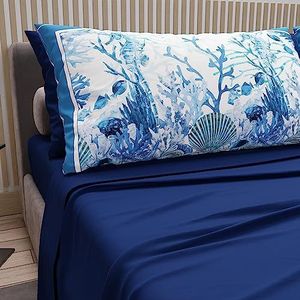 PETTI Artigiani Italiani - Katoenen beddengoed met kussenslopen in digitale print, tweepersoonsbedden, elektrisch blauw, 100% Made in Italy
