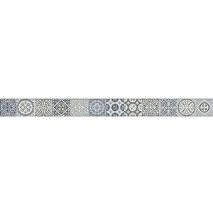Listel decoratieve plakband, zelfklevend, coimbra, blauwe cementtegels op grijze achtergrond, x3, 5 cm x 180 cm