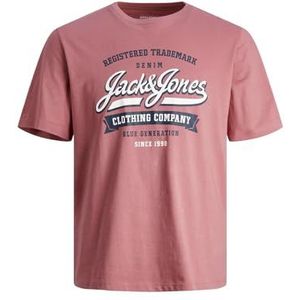 Jack & Jones Jjelogo Ss O-hals 2 kraag Ss24 Sn shirt met korte mouwen voor heren, Roze - Wit - Donkerblauw