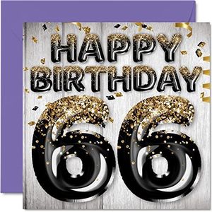 Verjaardagskaart voor heren – ballonnen in zwart en goud met glitter – verjaardagskaarten voor de 66e verjaardag, papa, opa, opa, opa, opa, opa, grootvader, opa, 145 mm x 145 mm