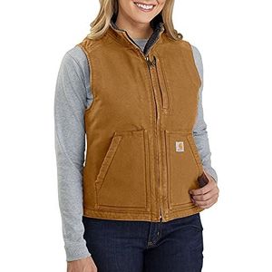 Carhartt Gevoerd vest van gewassen eendencanvas met sherpa-voering, losse pasvorm, dames, bruin, S