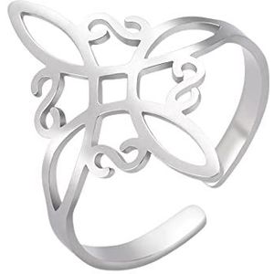 UNIFT Dames heksenstrik ring roestvrij staal geometrische stijl elegant chic Ierse Keltische knoop verstelbare ring, Roestvrij staal, Geen edelsteen