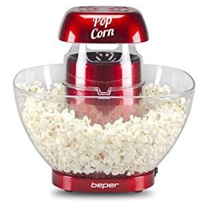 BEPER P101CUD052 Popcornmachine met warme lucht – Popcornmachine met uittrekbare popcornkom, vet- en olievrij, rood