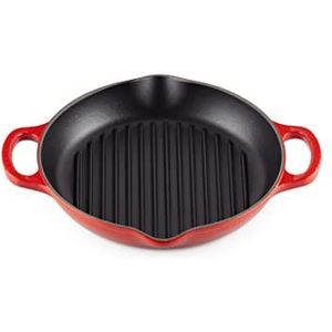 Le Creuset Signature diepe ronde grill van geëmailleerd gietijzer met steungreep, Ø 25 cm, kersen, 20208250600422