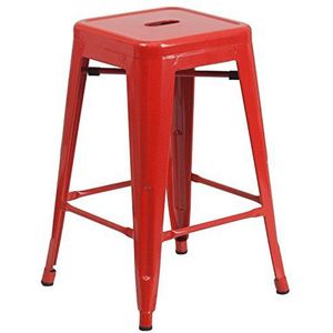 Flash Furniture 4 stuks kruk van metaal, hoge rugleuning, vierkant, 61 cm, rood