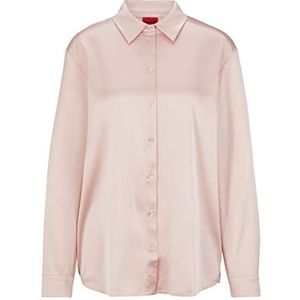 HUGO Evish Relaxed-Fit dames stretch satijnen blouse, Licht/pastelroze 688