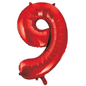 Unique Party Enorme folieballon cijfer 9, 86 cm, rood