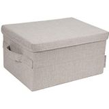 Bigso Box of Sweden Middelgrote opbergdoos met deksel en handvat, opbergdoos van polyester en karton in linnenlook, vouwdoos voor kleding, beddengoed, speelgoed enz., beige