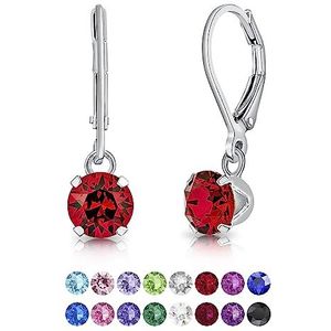 DTPSilver - Ronde oorbellen, hangers, van 925 sterling zilver met fonkelende kristallen van Swarovski® Elements. Diameter: 6 mm - In veel kleuren verkrijgbaar., Kristal